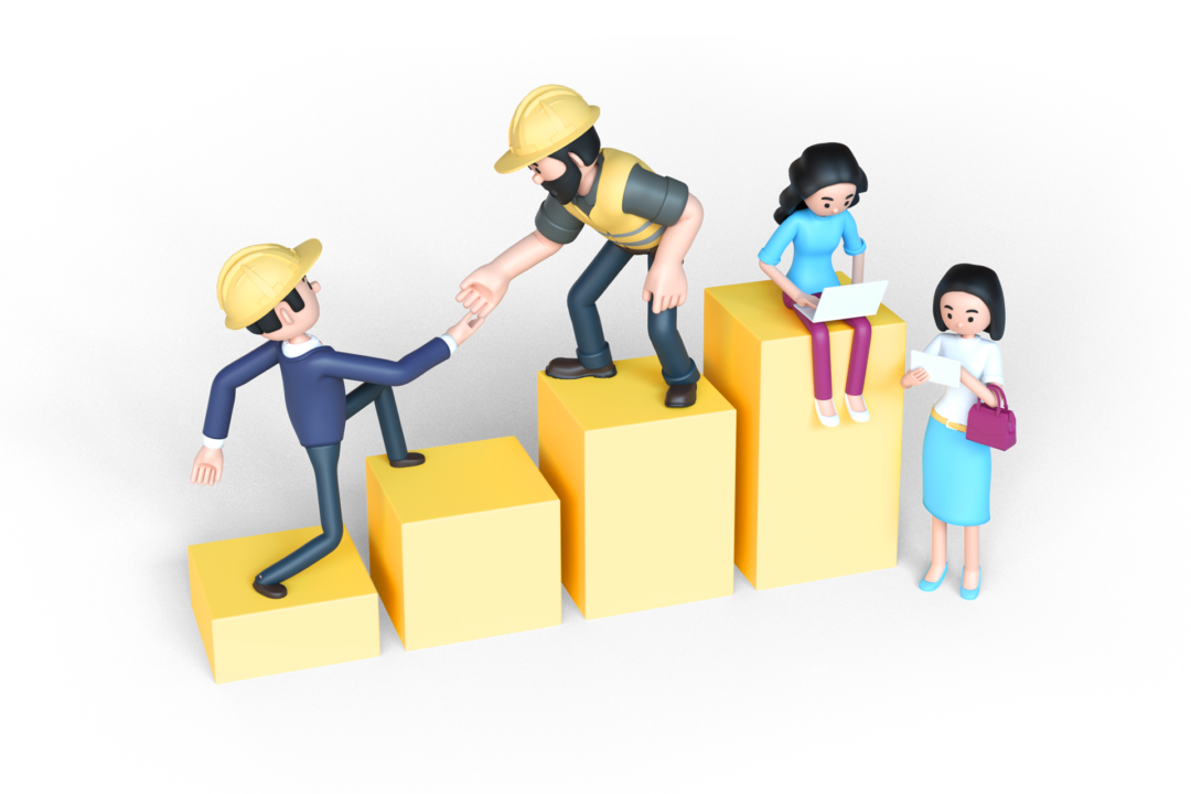 Image of illustrated figures climbing on to blocks