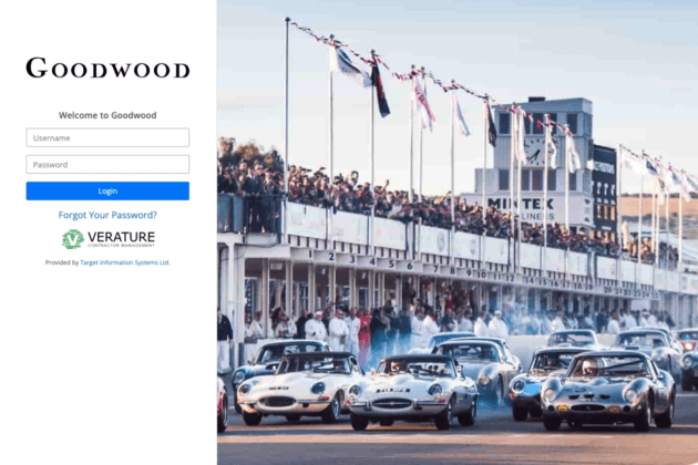Photo of Goodwood racetrack with a login screen