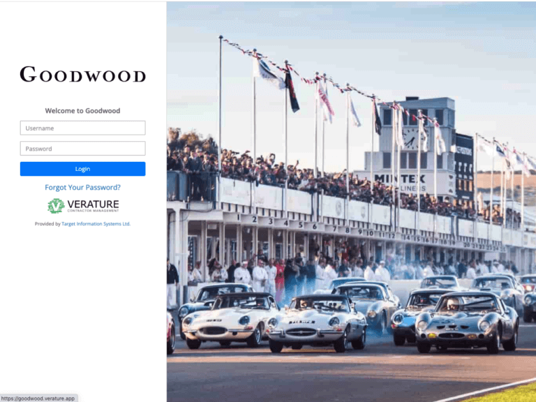 Photo of Goodwood racetrack with a login screen