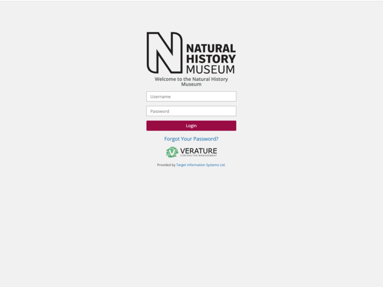 Image of the Natural History Museum logo and a login screen